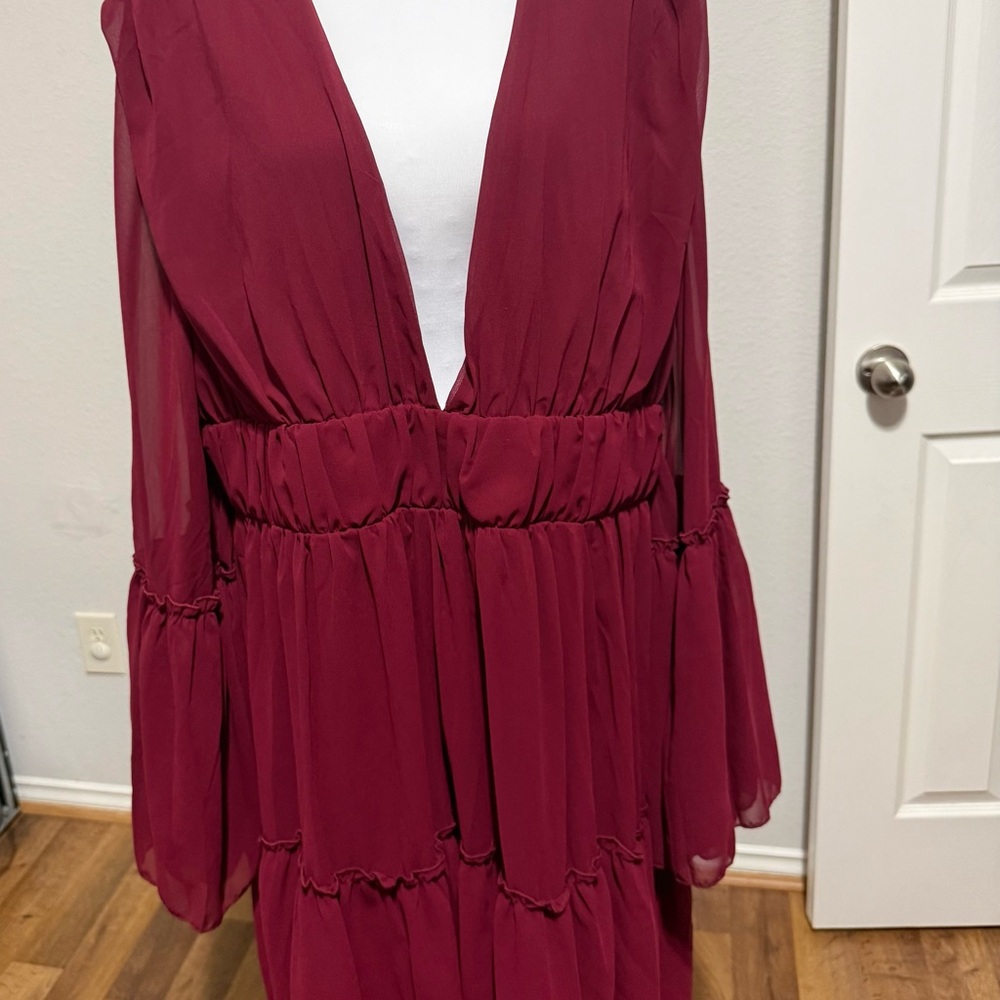 Burgundy Long Sleeve Baby Doll Dress
